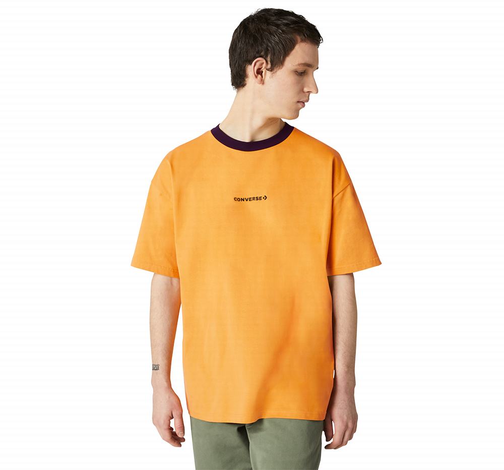 Camiseta Converse Oversized Wordmark Ringer Homem Laranja Floral Douradas 320795ACD